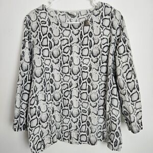 HOT COTTON Blouse Womens Sz L 3/4 Sleeve Linen Top Snake Print USA Made‎